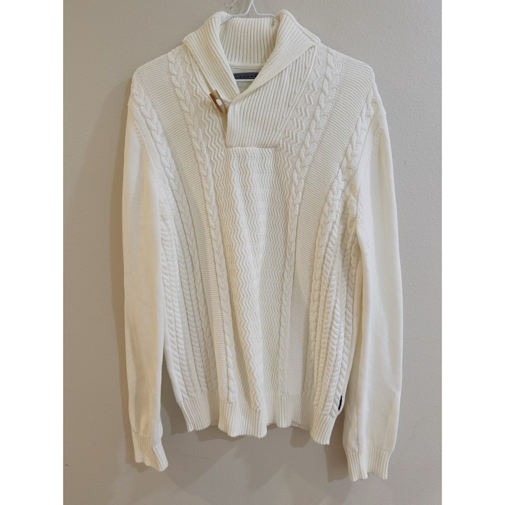 Sean John Men's Fisherman Cable Knit‎ Sweater Size Large Toggle Shawl Collar
